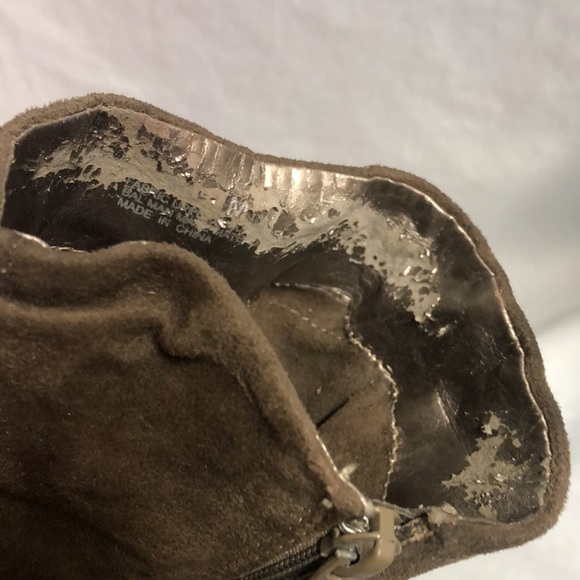 Brown suede zip up heeled open toed boots size 8.5 - Picture 5 of 12